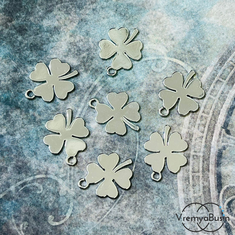 Подвеска "Клевер", 12х15 мм, из латуни с родиевым покрытием (упак. 2 шт.)