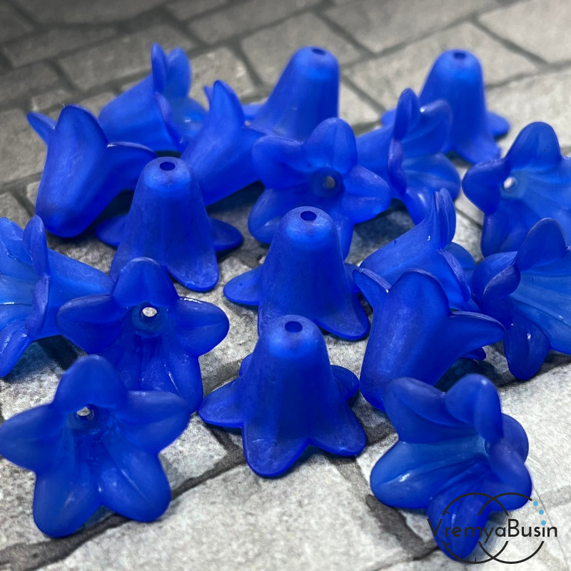 Бусины акриловые колокольчики, 12х17 мм, цв. матовый синий (упак. 10 шт.)