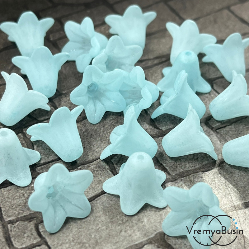 Бусины акриловые колокольчики, 12х17 мм, цв. матовый бирюзовый (упак. 10 шт.)