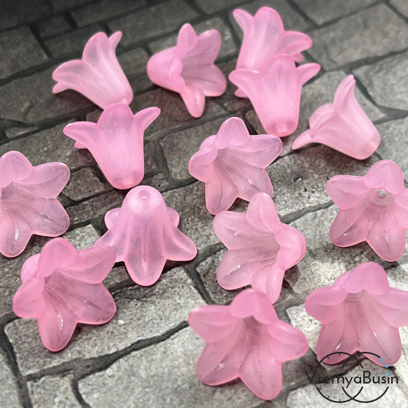 Бусины акриловые колокольчики, 12х17 мм, цв. матовый розовый  (упак. 10 шт.)