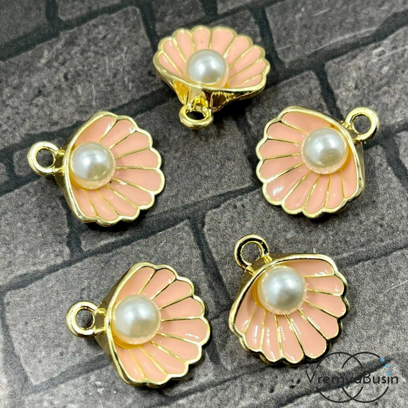 Подвеска с эмалью, ракушка с жемчугом 15х17 мм (1 шт.)