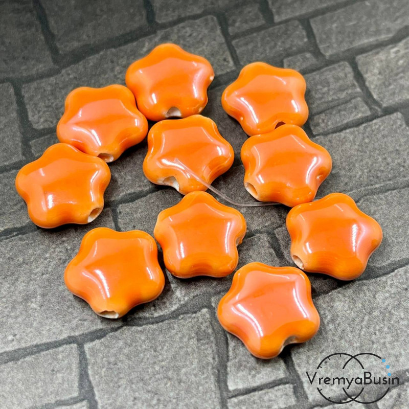 Бусины керамические "Цветочек", 14х6  мм, цв. оранжевый (1   шт.)