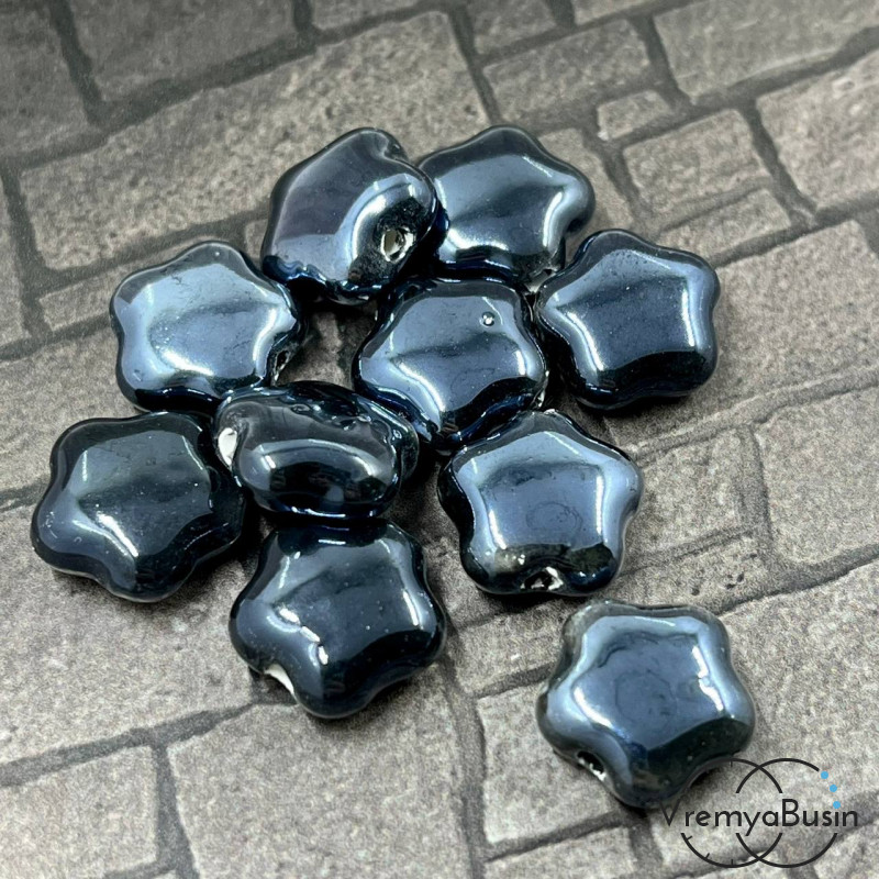 Бусины керамические "Цветочек", 14х6  мм, цв. черный (1   шт.)