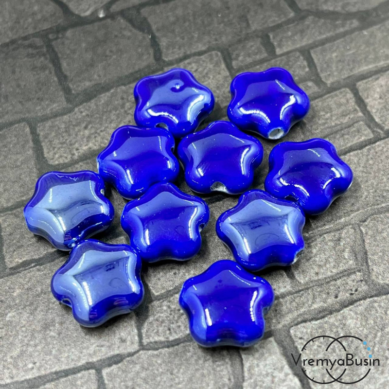 Бусины керамические "Цветочек", 14х6  мм, цв. синий (1   шт.)