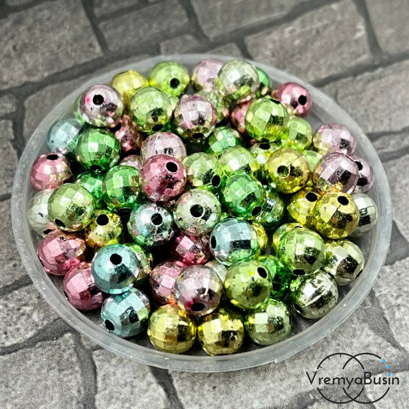 Шарик акриловый граненый 6 мм, цв. металлик микс (упак. 20 шт.)