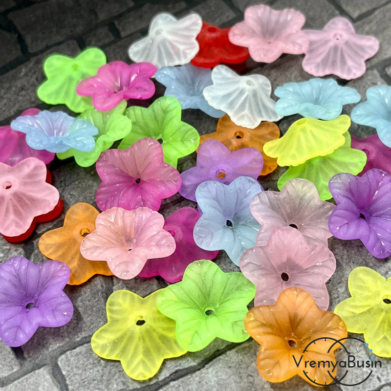 Цветочки акриловые,  5х18 мм, цв. матовый микс (10 шт.)