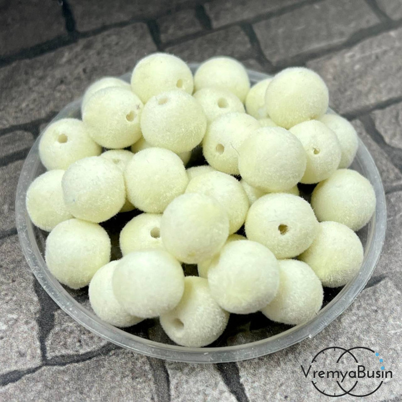 Бусина акриловая с бархатной поверхностью, 8 мм, цв. белый (1 шт.)