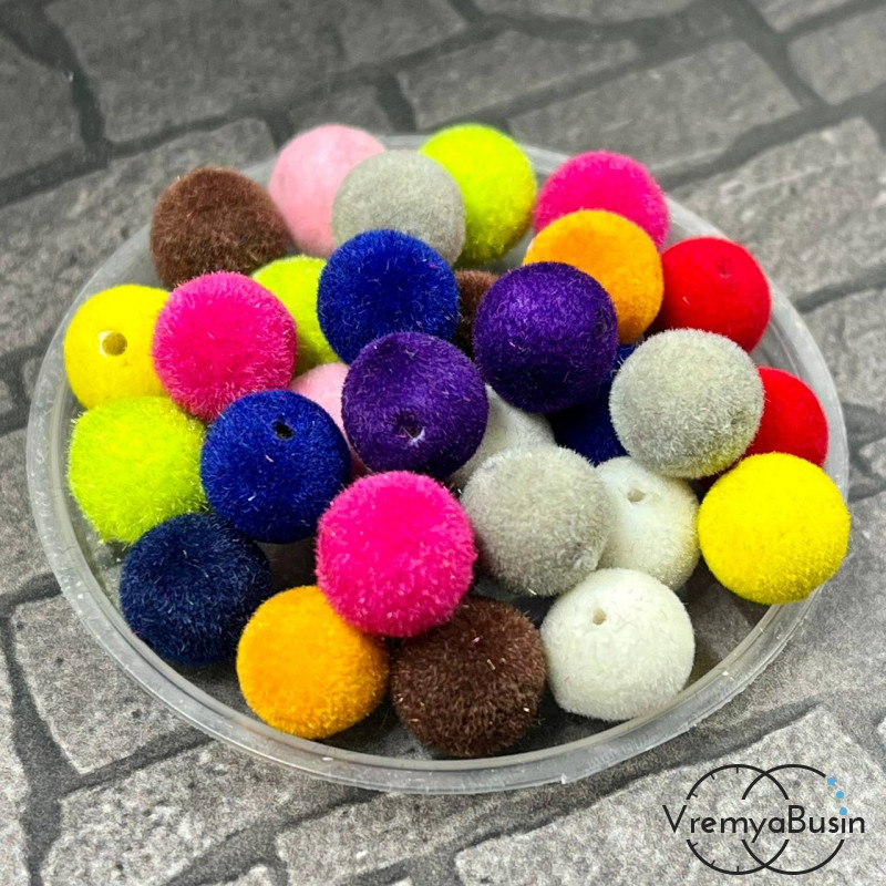 Бусина акриловая с бархатной поверхностью, 8 мм, цв. микс (1 шт.)