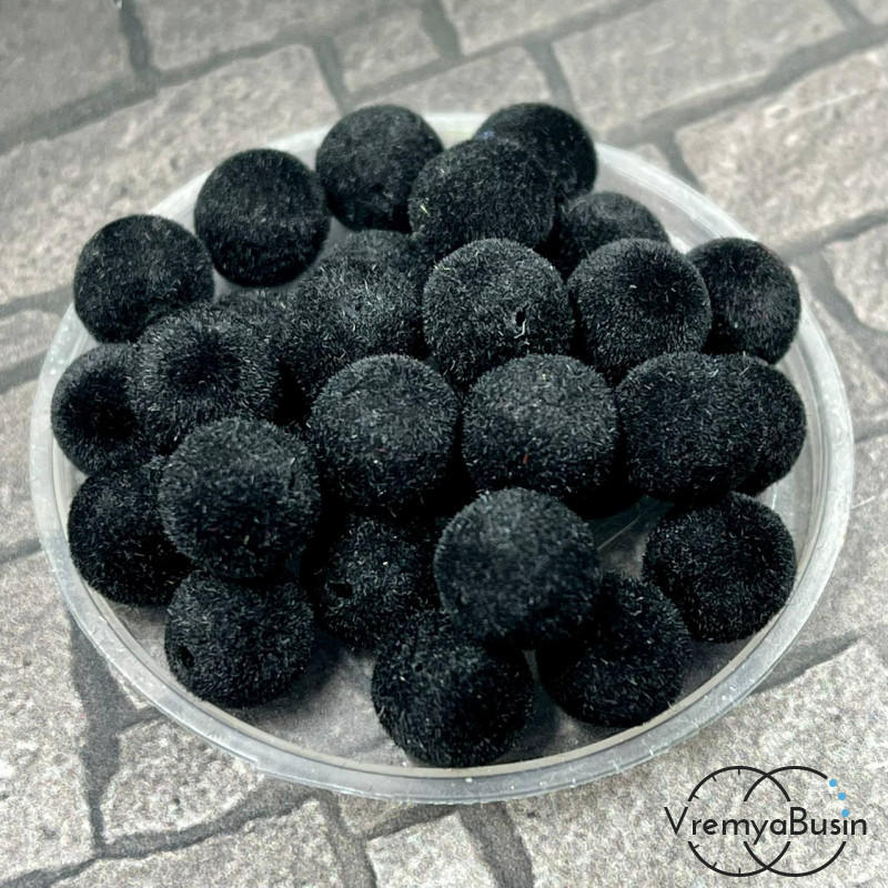 Бусина акриловая с бархатной поверхностью, 8 мм, цв. черный (1 шт.)