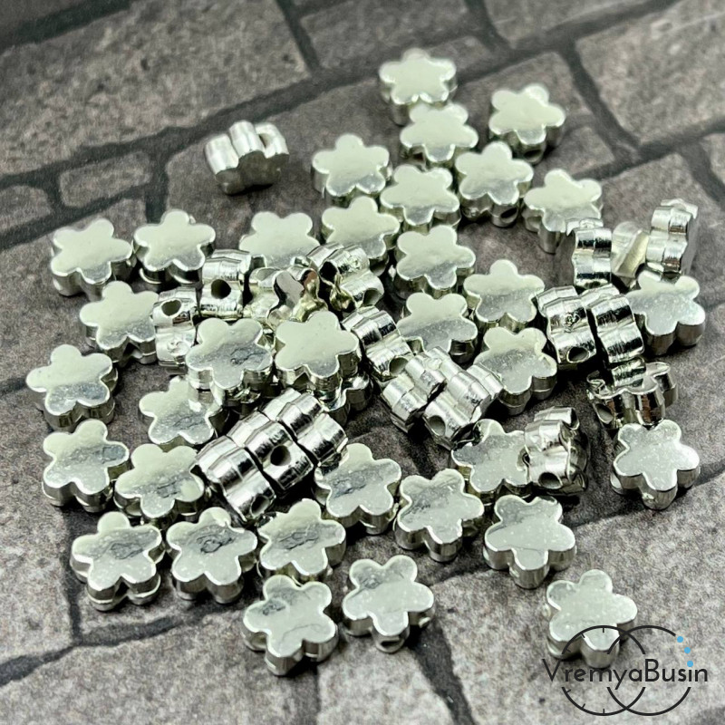 Бусины из металлизированного пластика, цветок 6 мм (упак. 10 шт.)