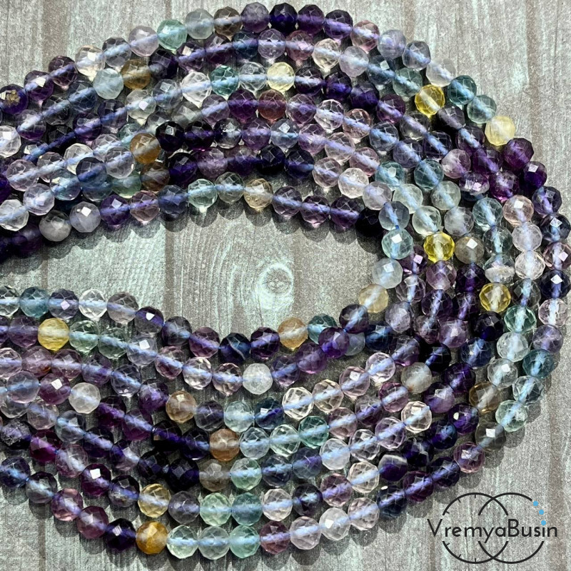 Флюорит. Бусины шарики 6 мм с ювелирной огранкой (1/2 нити, ок. 32 шт.)