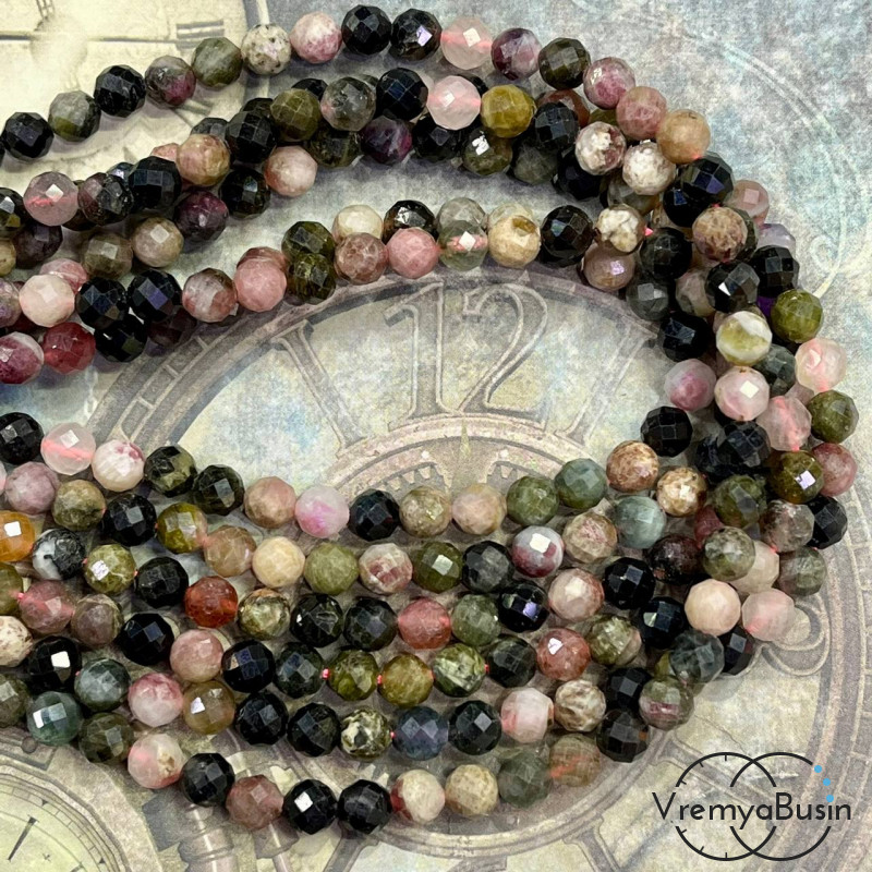 Турмалин. Бусины шарики 6 мм с ювелирной огранкой (1/2 нити, ок. 32 шт.)