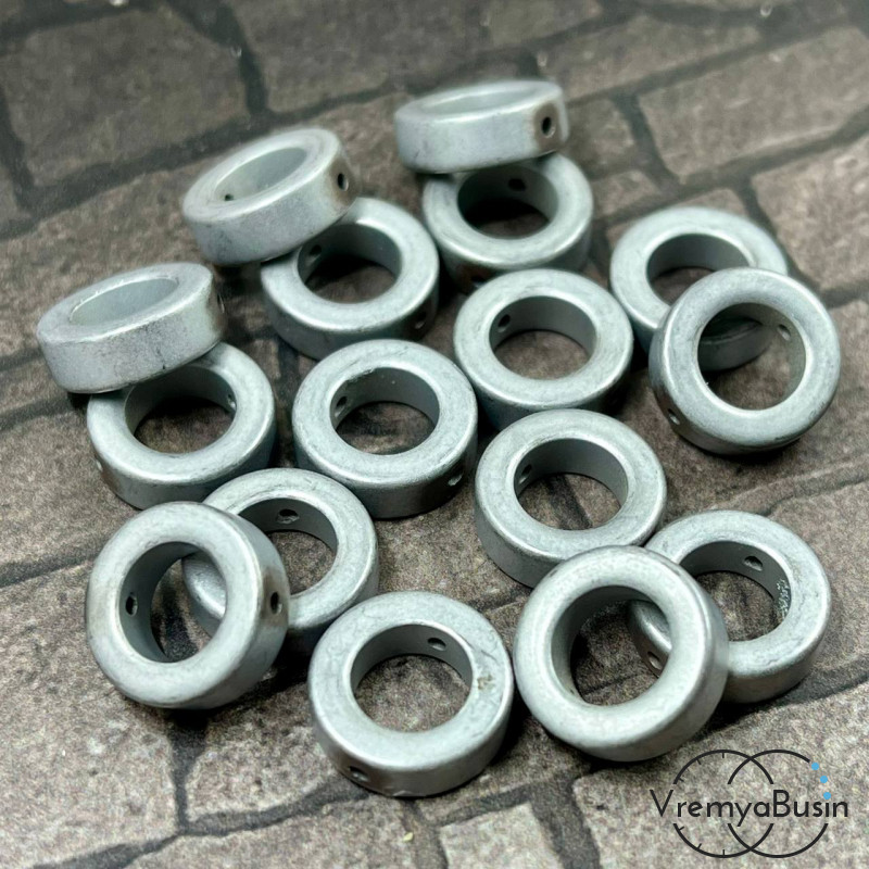 Гематит кольцо, внеш.д. 10 мм / внутр.д. 6 мм, цв. матовое серебро (1 шт.)