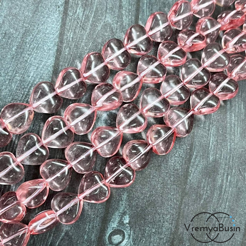 Сердце, бусина из стекла, 10х5 мм, цв. красный (1/2 нити, ок. 20 шт.)