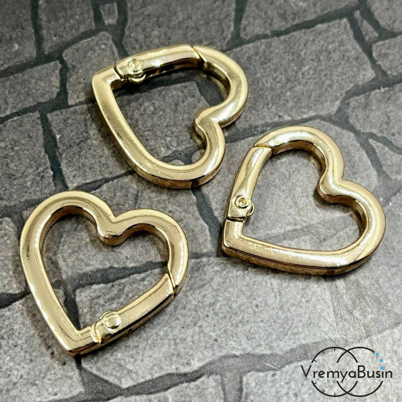 Замок-карабин сердце, 25 мм, цв. КС золото  (1 шт.)