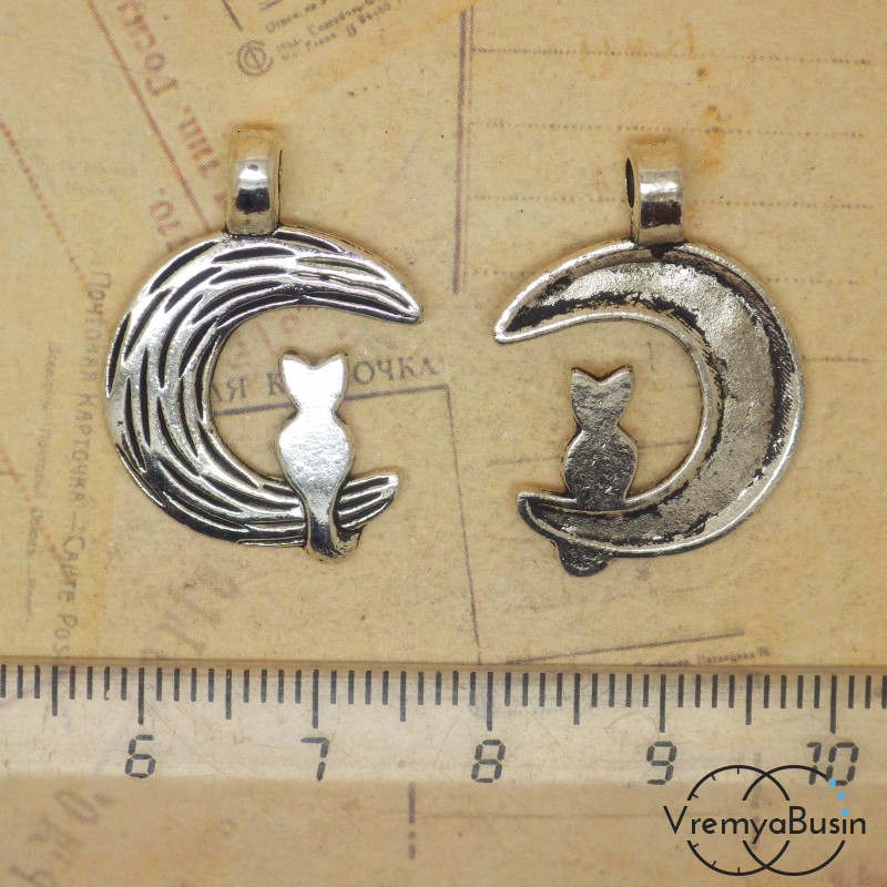 Месяц и кот. Подвеска под серебро