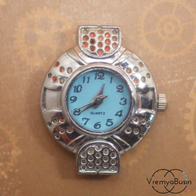 Основа для часов, цвет серебро, циферблат арабский, голубой