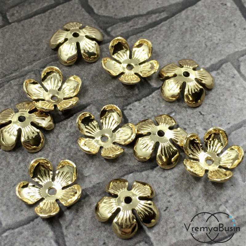 Шапочки для бусин, 10 мм,  латунь с позолотой (10 шт.)