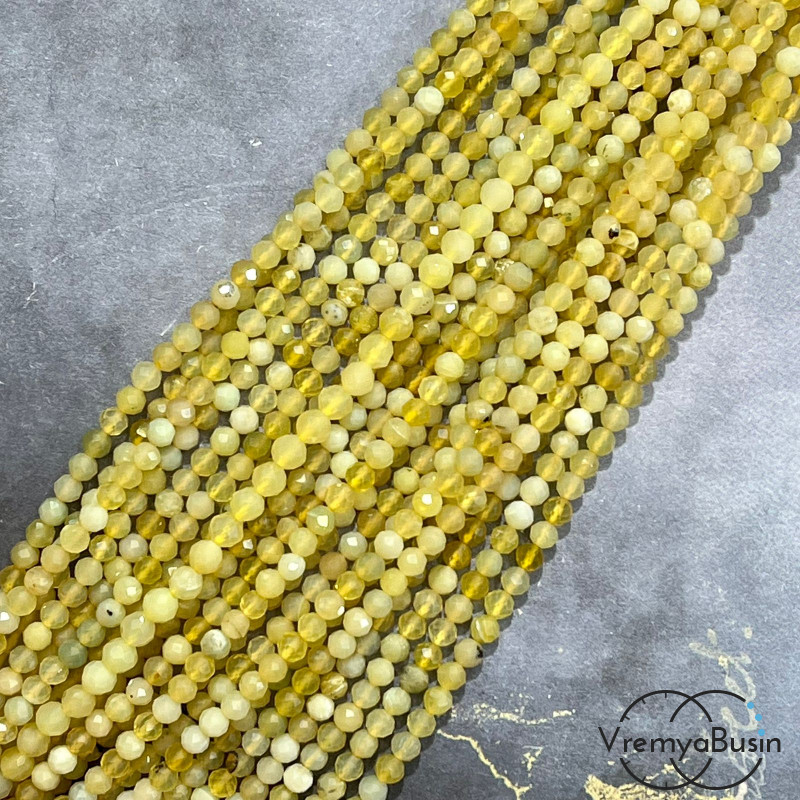 Опал желтый, самые мелкие граненые бусины из камня, 3 мм ААА качество (нить, ок. 40 см.)