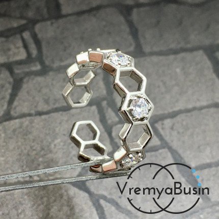 Кольцо "Соты" из латуни с родиевым покрытием (1 шт.)