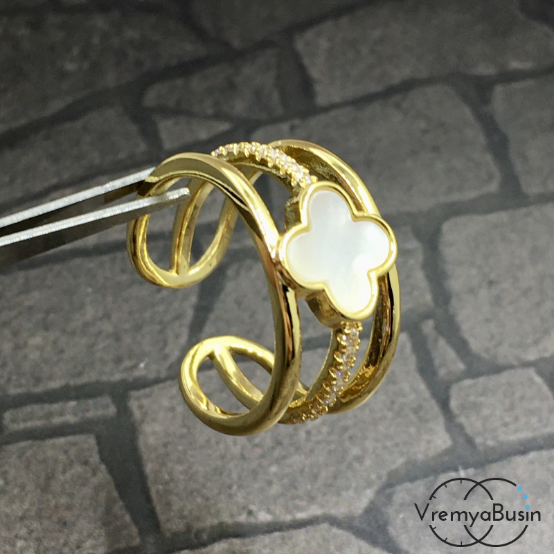 Кольцо с перламутром из латуни с позолотой (1 шт.)