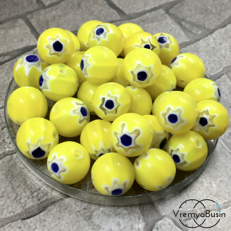 Бусины стеклянные гладкие шарики 10 мм, стекло миллефиори (1 шт.)