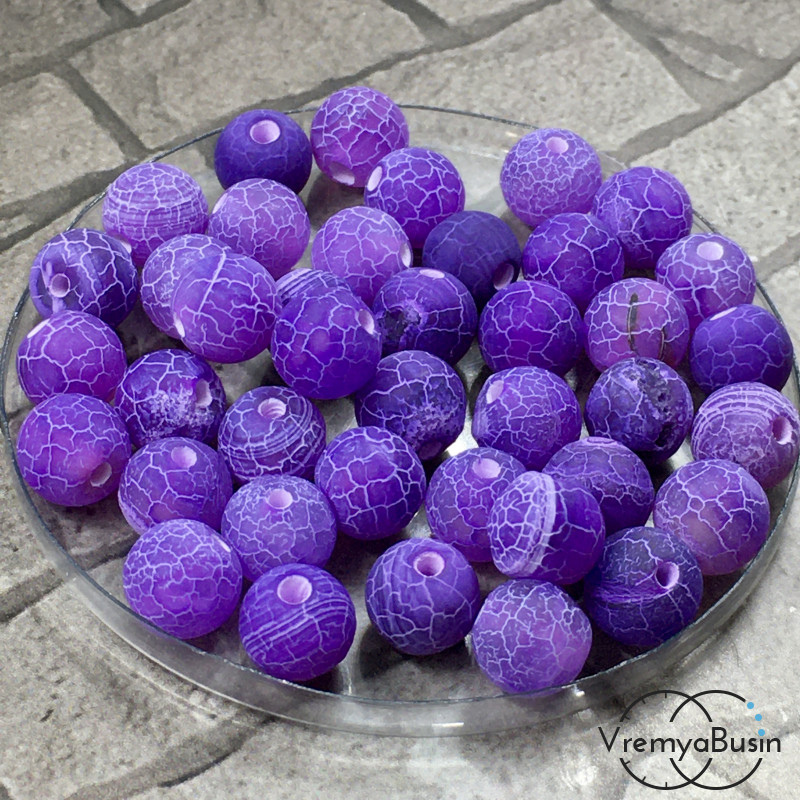 Африканский матовый агат кракле, 6-8-10-12 мм, цв. фиолетовый (1 шт.)