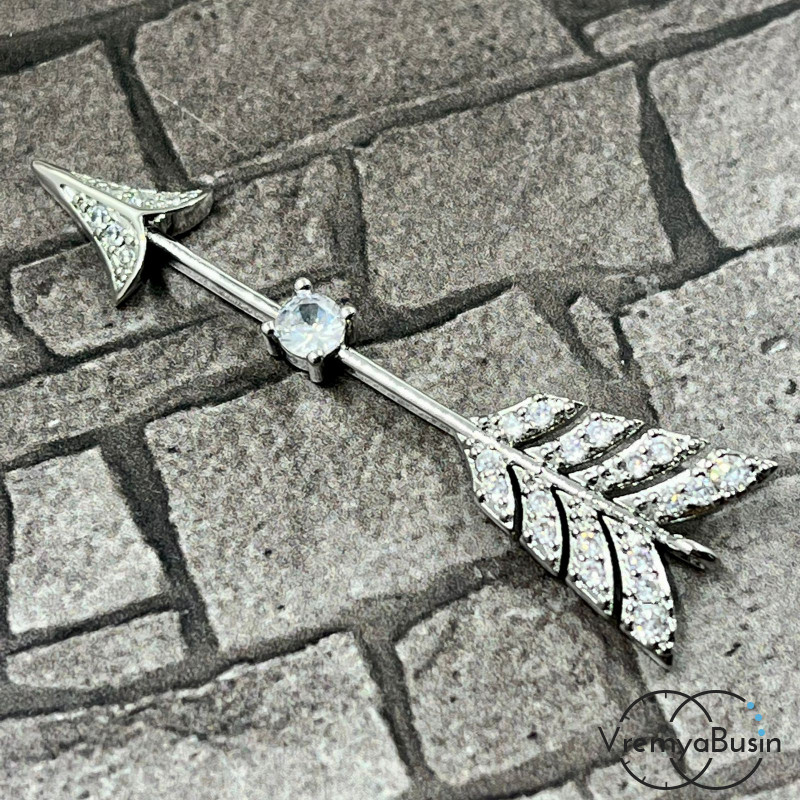 Подвеска "Стрела", 13х48 мм, из латуни с родиевым покрытием и фианитами (1 шт.)