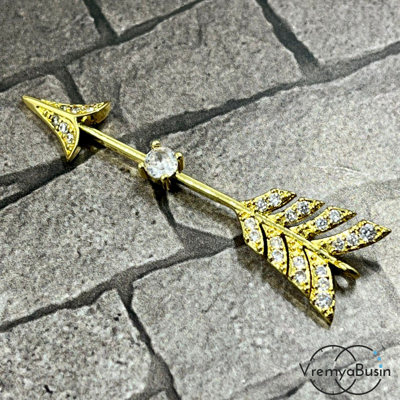 Подвеска "Стрела", 13х48 мм, из латуни с позолотой и фианитами (1 шт.)