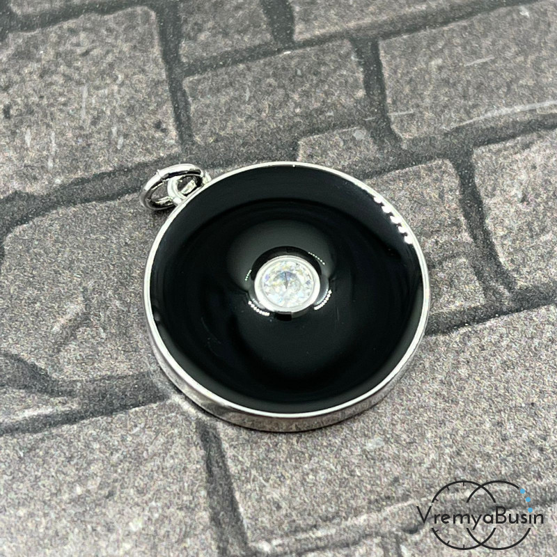 Подвеска с эмалью, диам. 20 мм, латунь с родиевым покрытием (1 шт.)