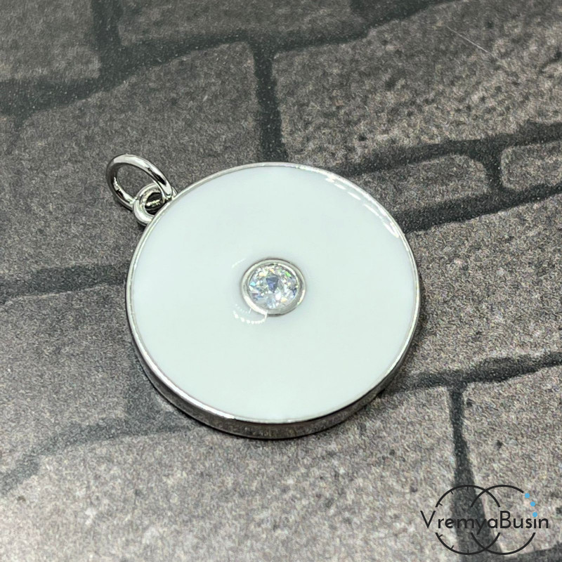 Подвеска с эмалью, диам. 20 мм, латунь с родиевым покрытием (1 шт.)