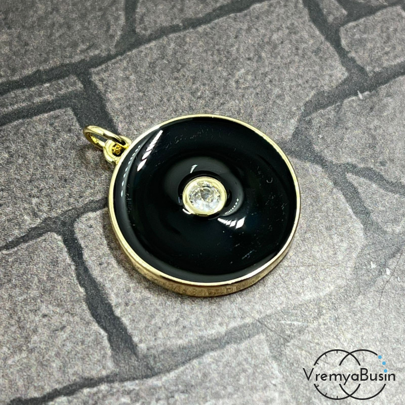 Подвеска с эмалью, диам. 20 мм, латунь с позолотой (1 шт.)