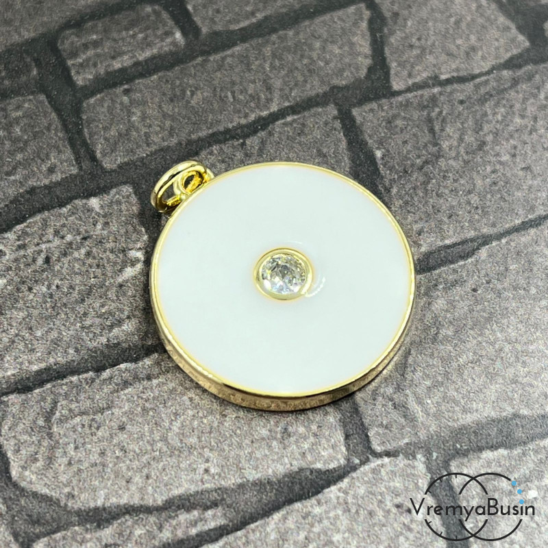 Подвеска с эмалью, диам. 20 мм, латунь с позолотой (1 шт.)