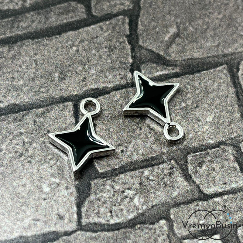 Подвеска с эмалью, звезда 10 мм, латунь с родиевым покрытием (1 шт.)