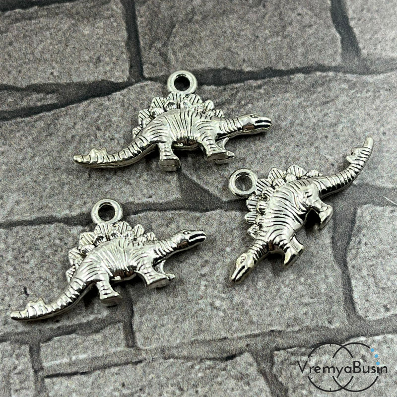 Динозавр. Подвеска металлическая, 14х27 мм, цв. серебро (1 шт.)