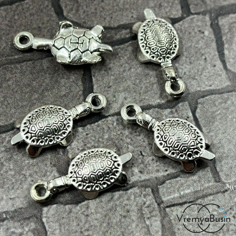 Черепаха. Подвеска металлическая, 9х20 мм, цв. серебро (1 шт.)
