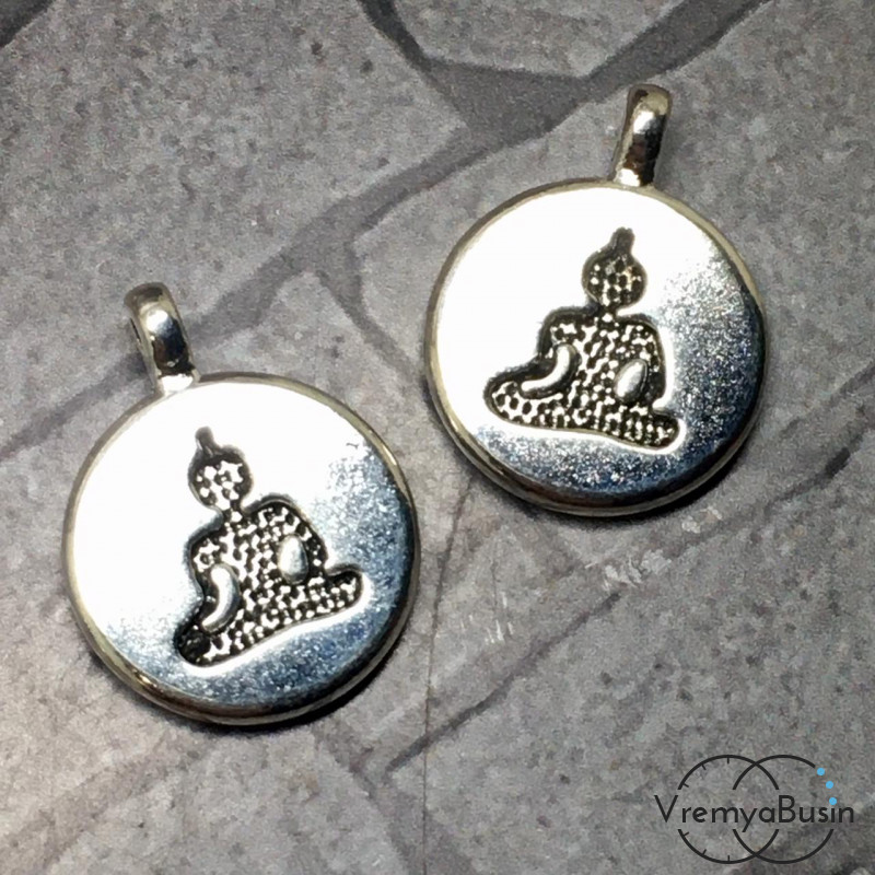 Медальон с Буддой, 15х20 мм, подвеска металлическая, цв. серебро (1 шт.)