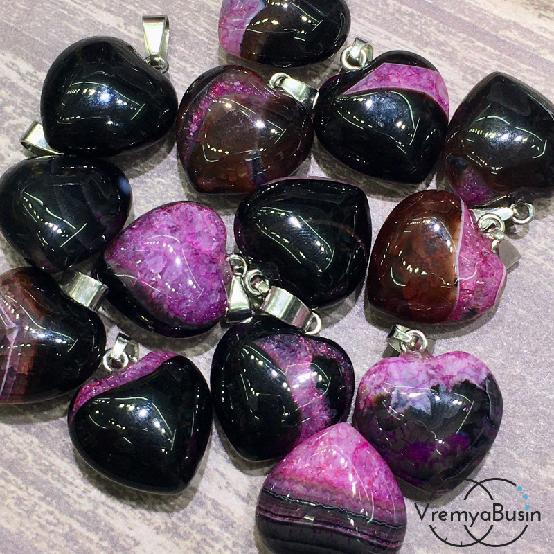 Агат тонир., малиново-черный. Подвеска объемное сердце, 12х20х20 мм (2 шт.)