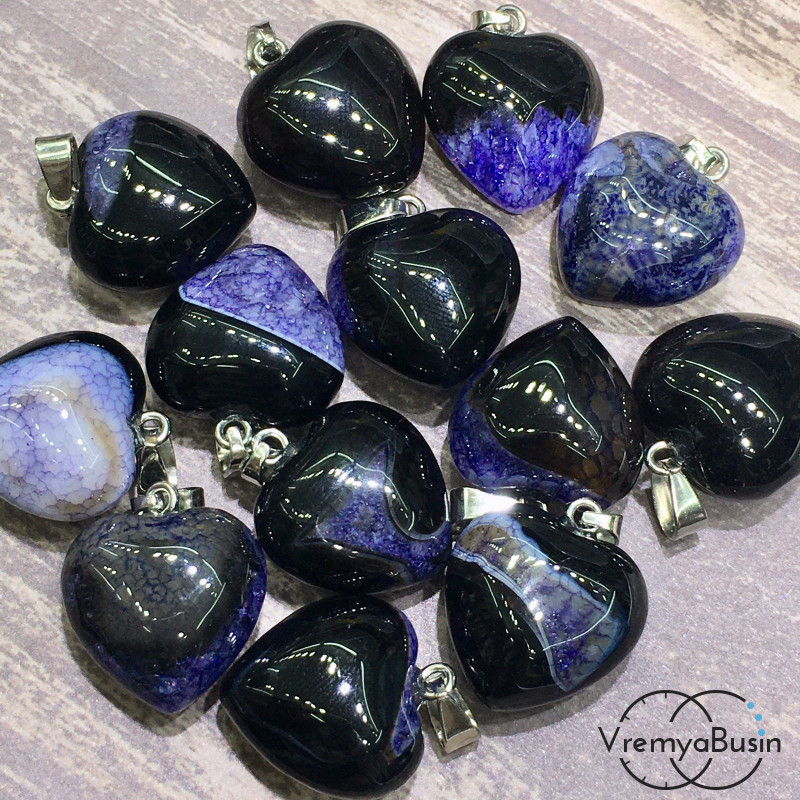 Агат тонир., фиолетово-черный. Подвеска объемное сердце, 12х20х20 мм (2 шт.)