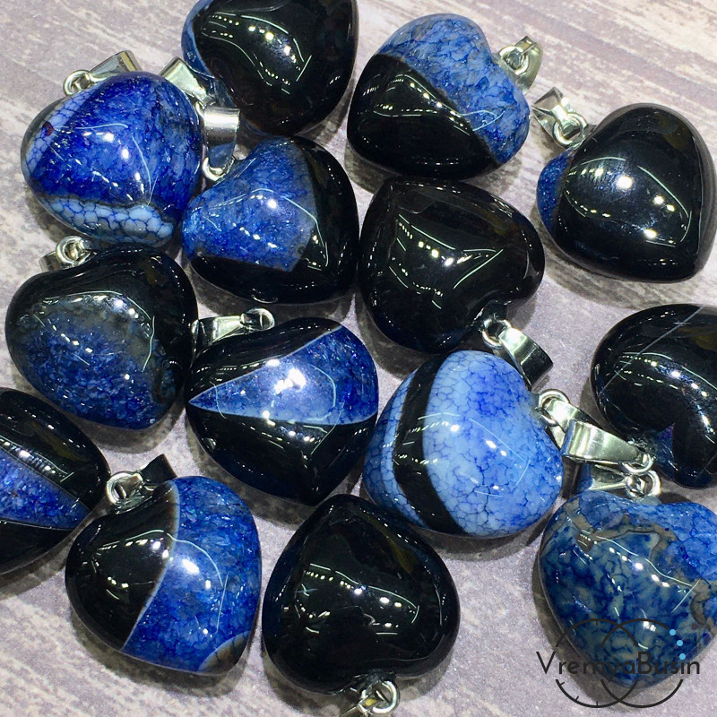 Агат, тонир., сине-черный. Подвеска объемное сердце, 12х20х20 мм (2 шт.)