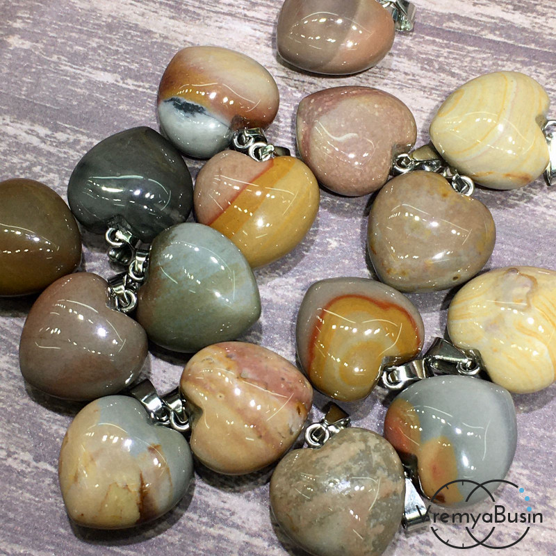 Яшма. Подвеска объемное сердце, 12х20х20 мм (2 шт.)