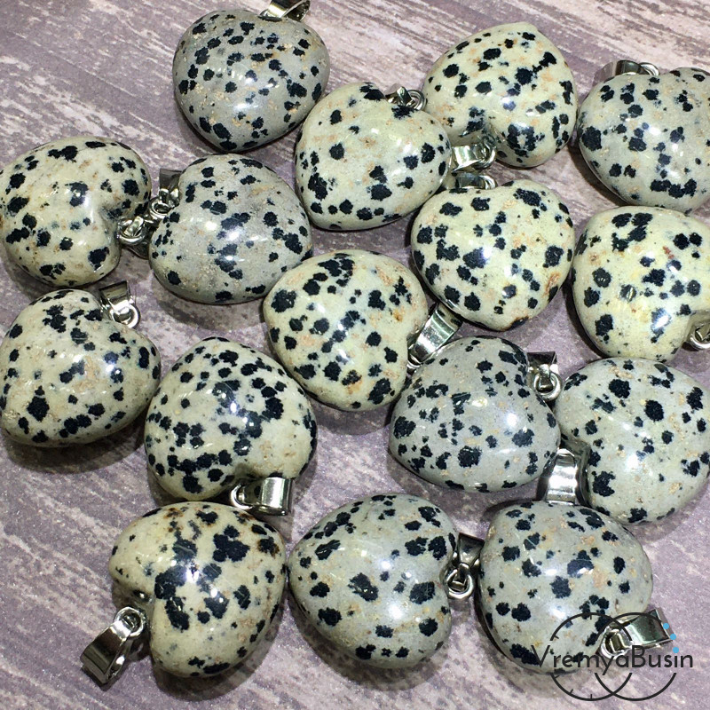 Яшма далматин, порфир. Подвеска объемное сердце, 12х20х20 мм (2 шт.)