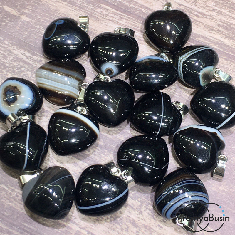 Агат черный. Подвеска объемное сердце, 12х20х20 мм (2 шт.)