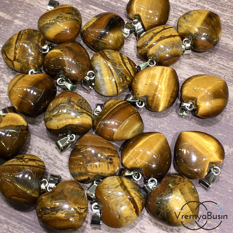 Тигровый глаз. Подвеска объемное сердце, 12х20х20 мм (2 шт.)