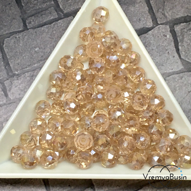 Бусины-рондели из граненого стекла, цвет КРЕМОВЫЙ, размер 6 мм  (упак. 10 шт.)