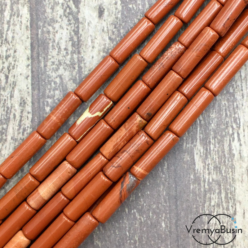 Яшма красная. Трубочка гладкая 4х14мм (нить, ок. 28 шт.) 