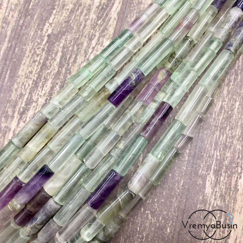 Флюорит. Трубочка гладкая 4х14мм (нить, ок. 28 шт.) 