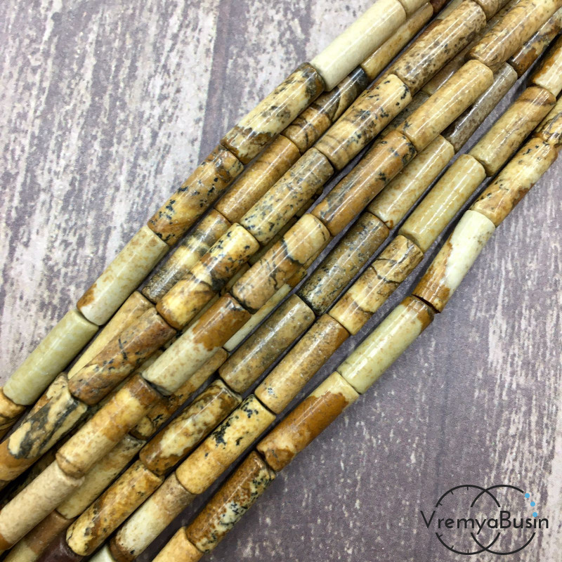 Яшма пейзажная. Трубочка гладкая 4х14мм (нить, ок. 28 шт.) 