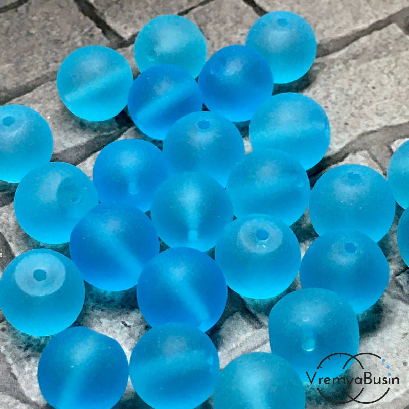 Аква-кварц матовый, шарик гладкий 10 мм, цв. БИРЮЗОВЫЙ (1 шт.)