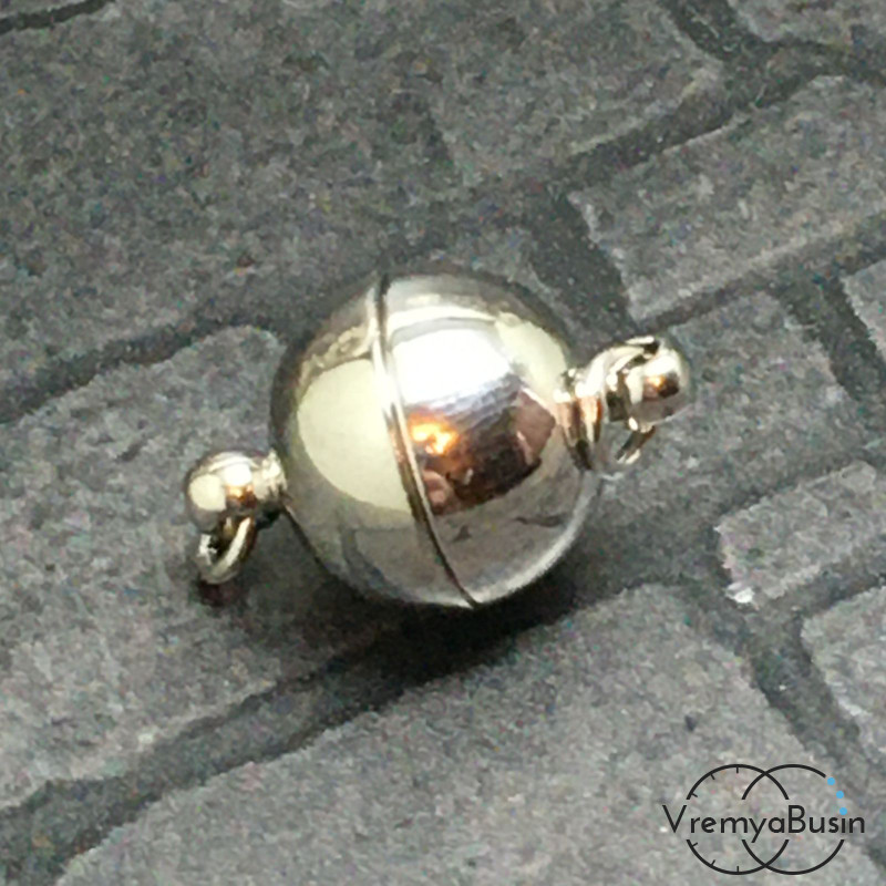 Замок магнитный для украшений, 10 мм, латунь с родиевым покрытием (1 шт.) 